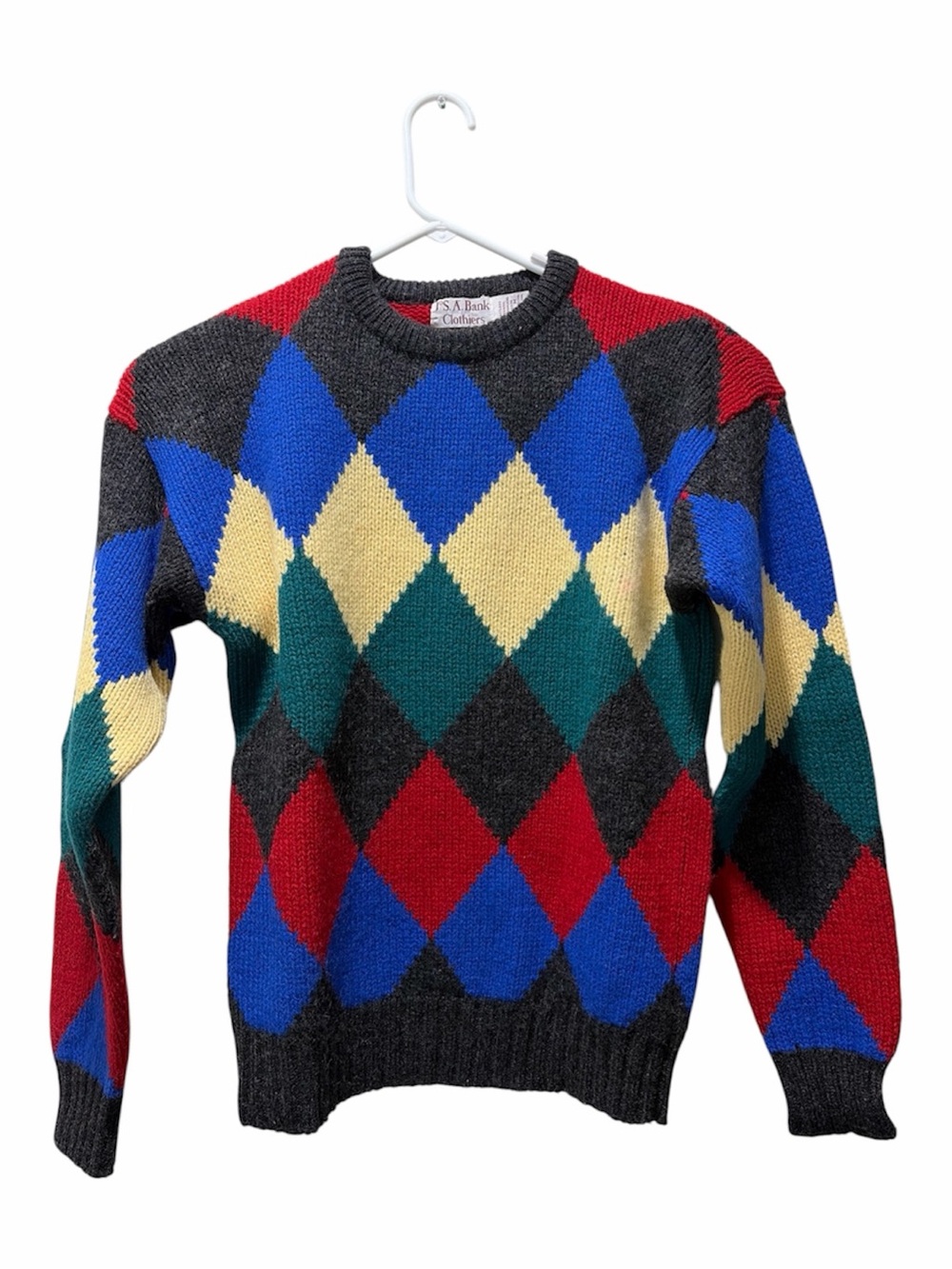 Vintage Jos A Bank Shetland Wool Argyle Sweater Mens Medium Multicolor Knit VTG